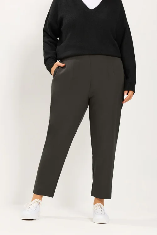 Yours Curve Chocolate Brown Darted Waist Trousers - 18/L28 Image 1