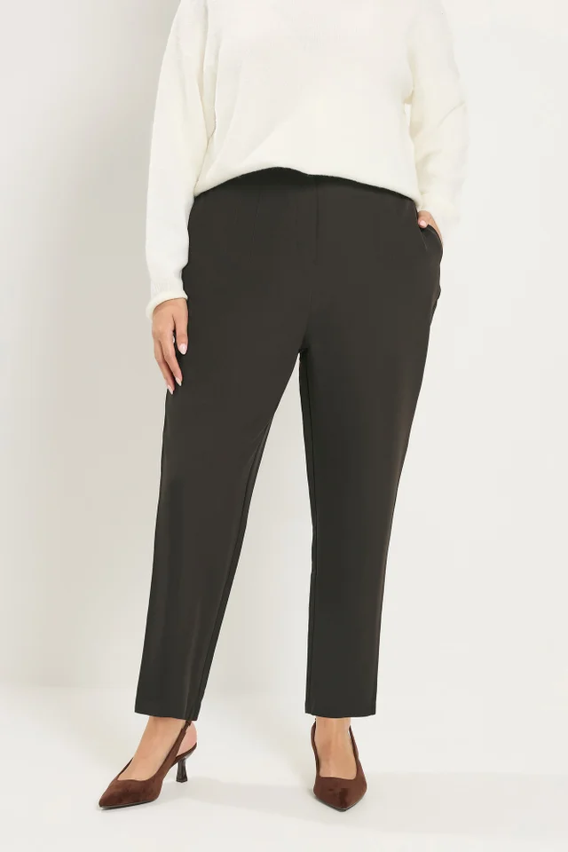 Yours Curve Chocolate Brown Darted Waist Trousers