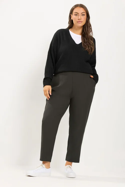 Yours Curve Chocolate Brown Darted Waist Trousers - 18/L28 Image 2