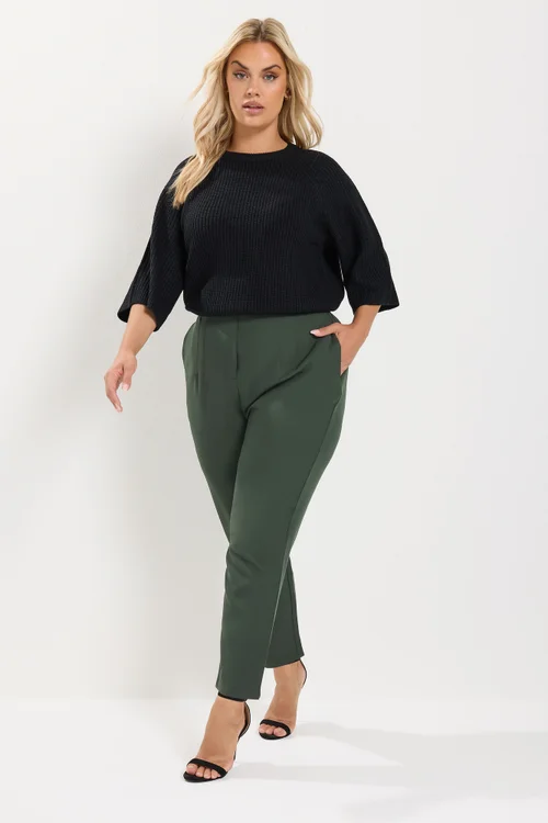 Yours Curve Dark Green Darted Waist Trousers - 20/L26 Image 2