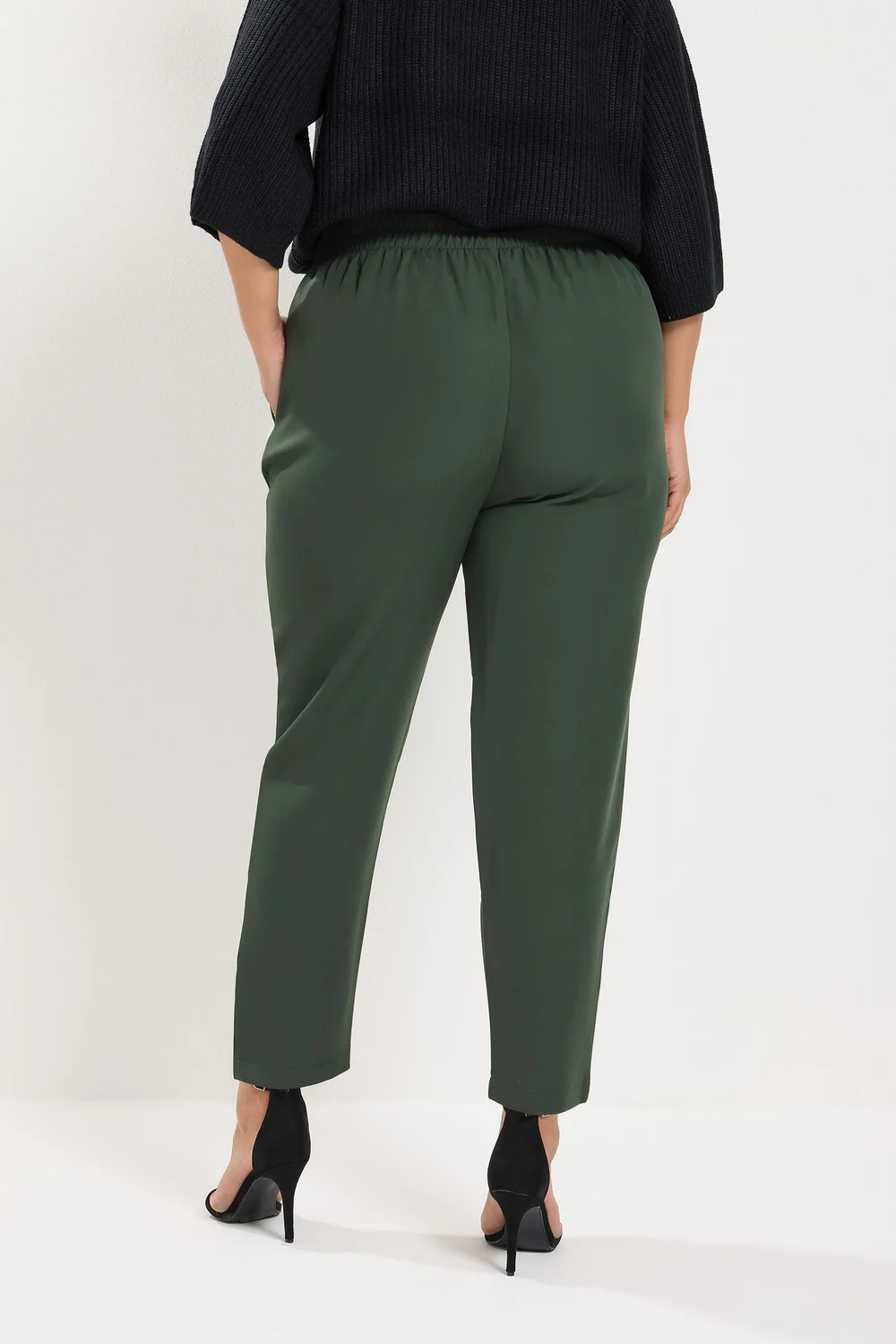 Yours Curve Dark Green Darted Waist Trousers - 20/L26 Image 3