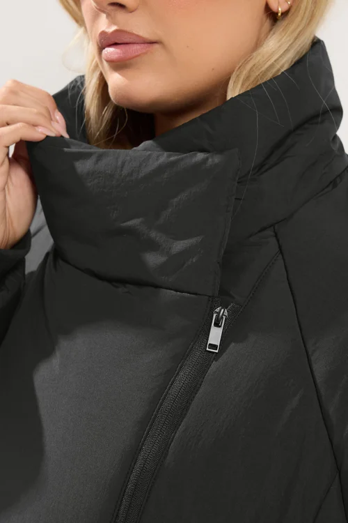 Yours Curve Black Asymmetric Zip Padded Coat - 30-32 Image 4