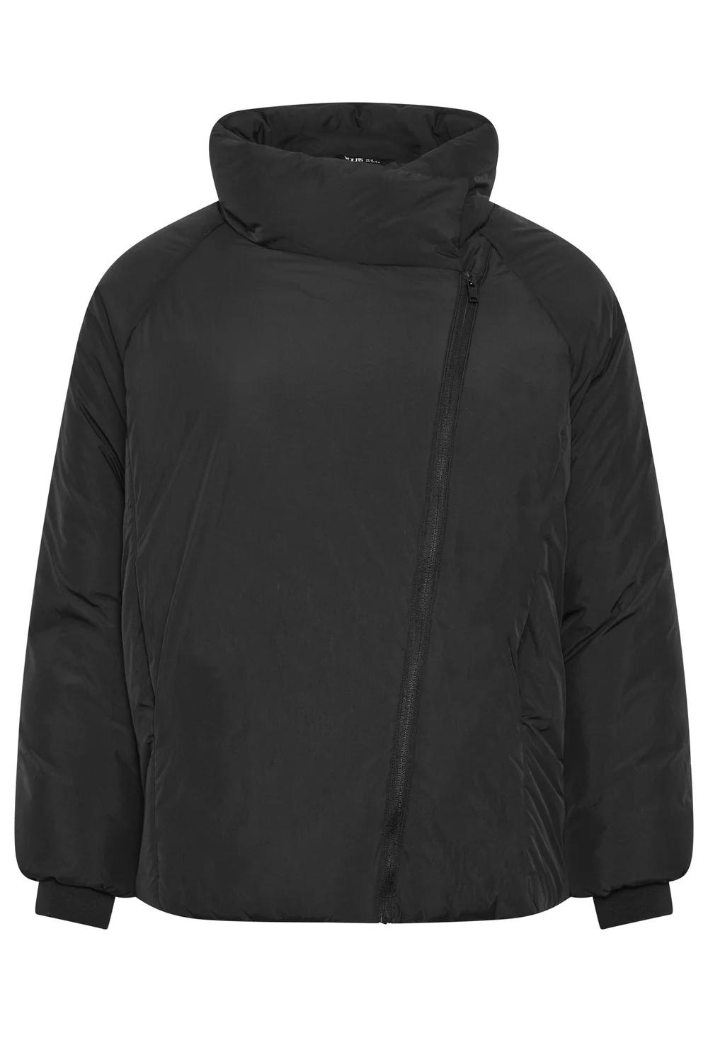 Yours Curve Black Asymmetric Zip Padded Coat - 30-32 Image 5