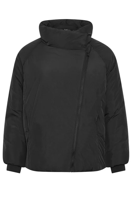 Yours Curve Black Asymmetric Zip Padded Coat - 30-32 Image 5