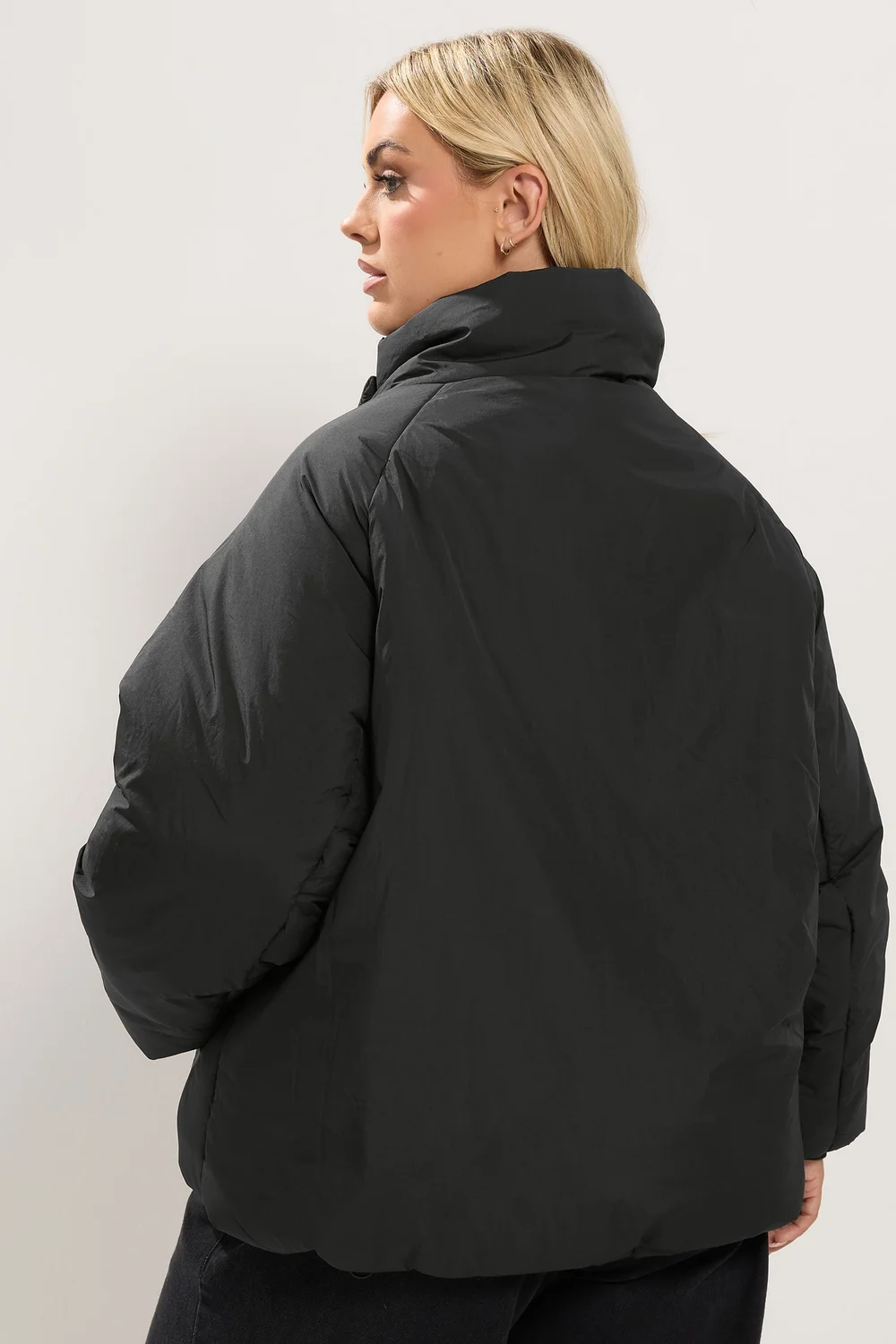 Yours Curve Black Asymmetric Zip Padded Coat - 30-32 Image 3
