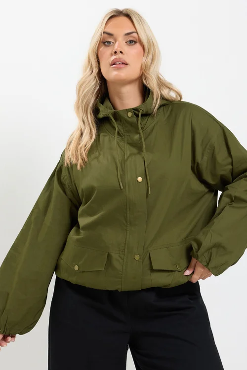 Yours Curve Khaki Green Utility Cotton Jacket - 30-32 Image 1