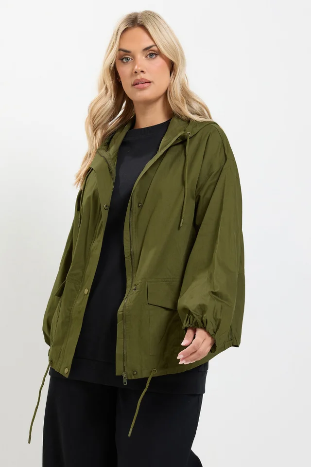 Yours Curve Khaki Green Utility Cotton Jacket