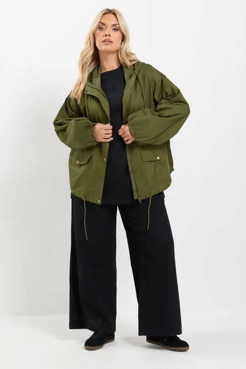 Yours Curve Khaki Green Utility Cotton Jacket - 30-32 Image 3