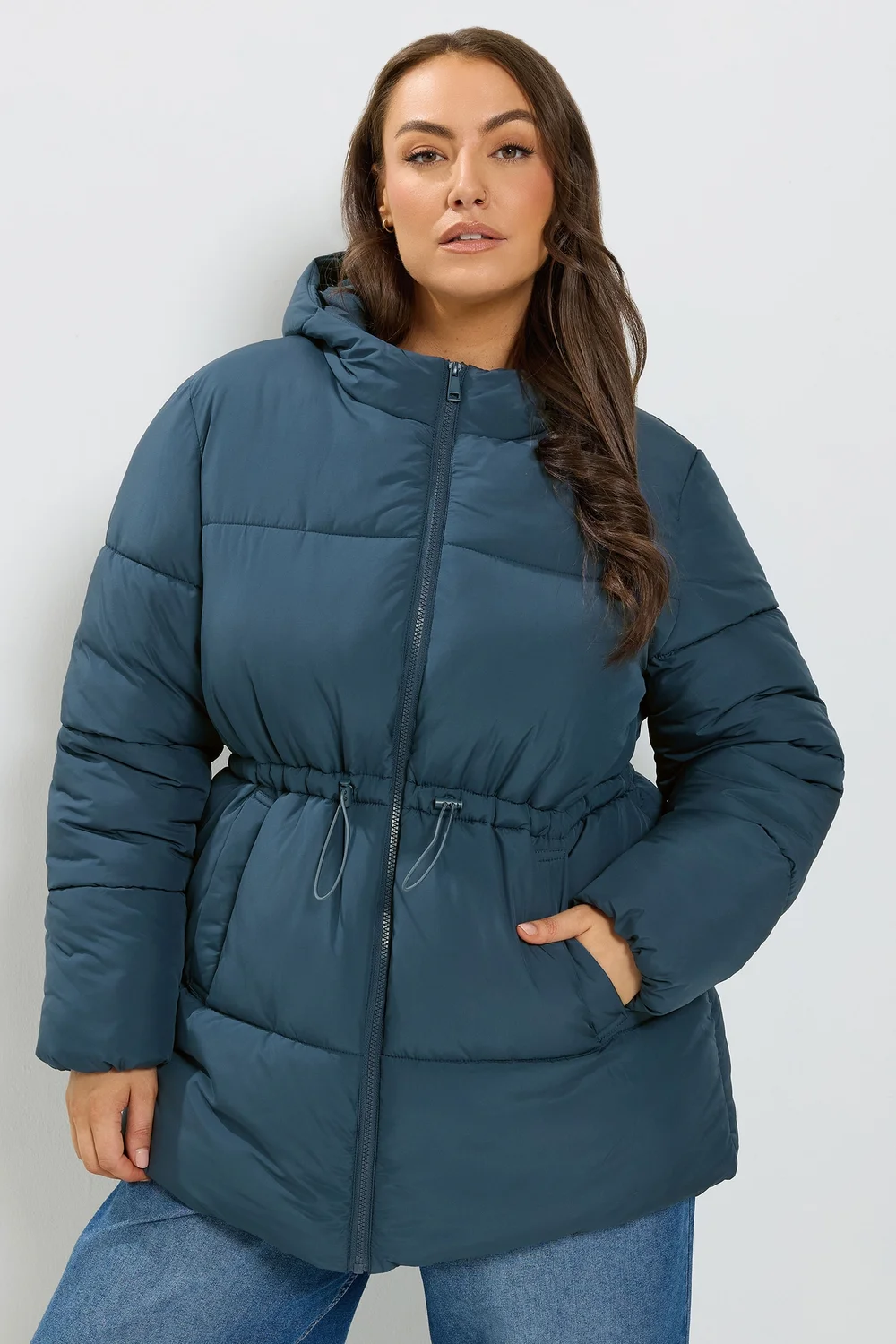 Yours Curve Blue Short Padded Jacket - 26-28 Image 1