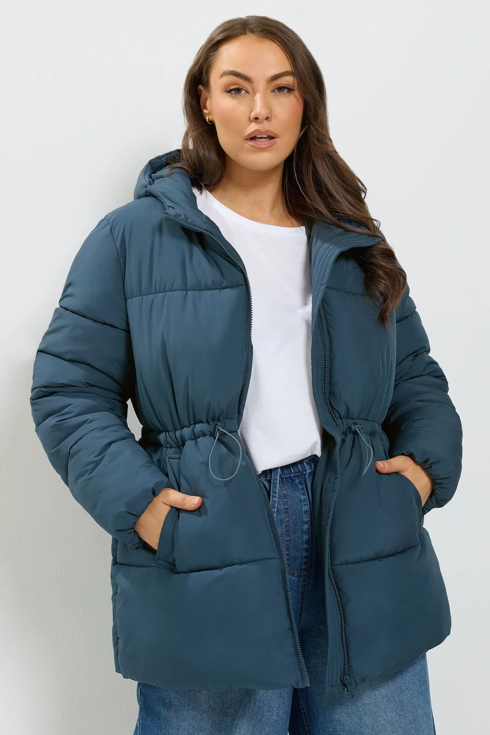 Yours Curve Blue Short Padded Jacket - 26-28 Image 4