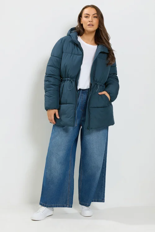 Yours Curve Blue Short Padded Jacket - 26-28 Image 2