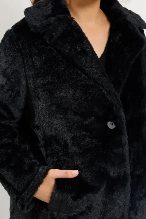 Yours Curve Black Faux Fur Button Through Coat - 14 Image 5