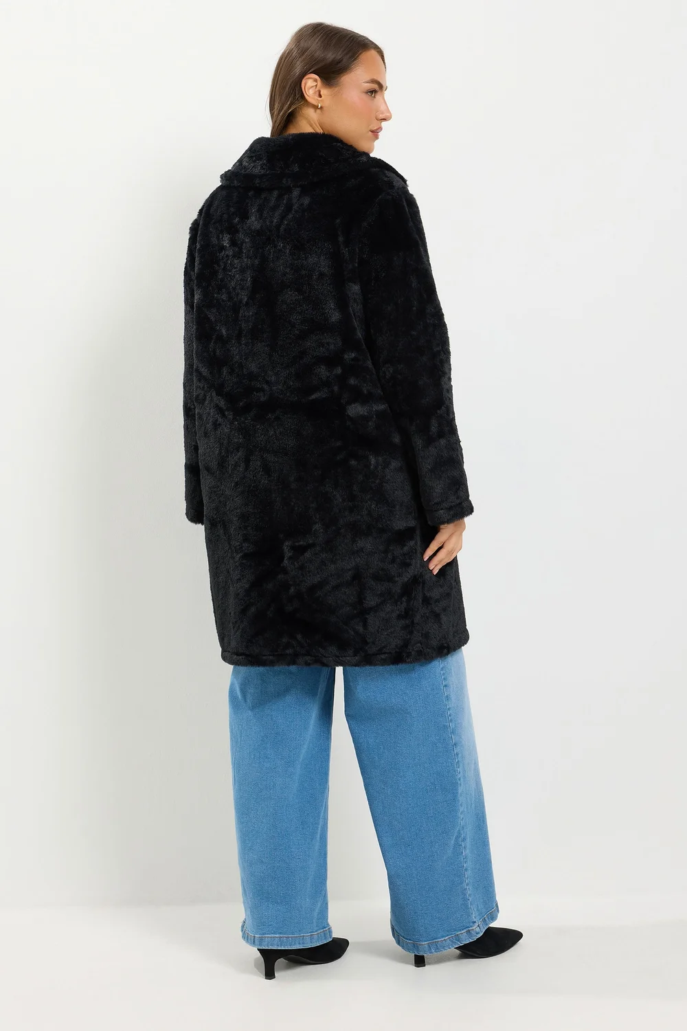 Yours Curve Black Faux Fur Button Through Coat - 14 Image 4