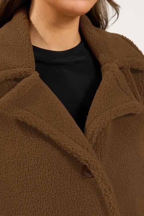 Yours Curve Chocolate Brown Teddy Borg Coat - 14 Image 4