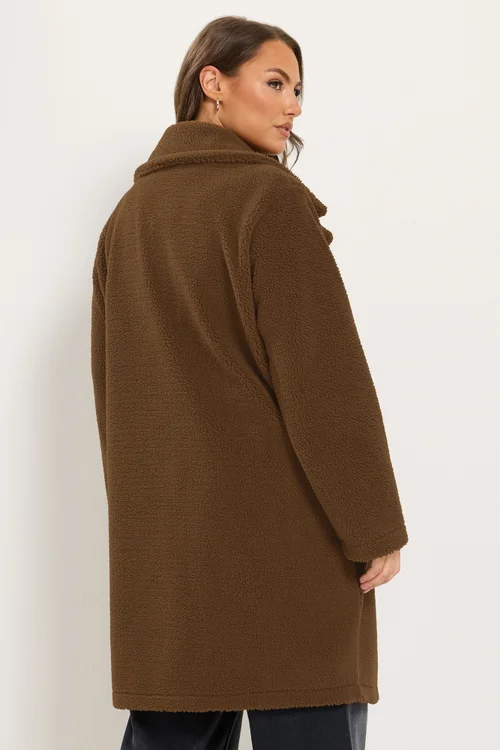 Yours Curve Chocolate Brown Teddy Borg Coat - 14 Image 3