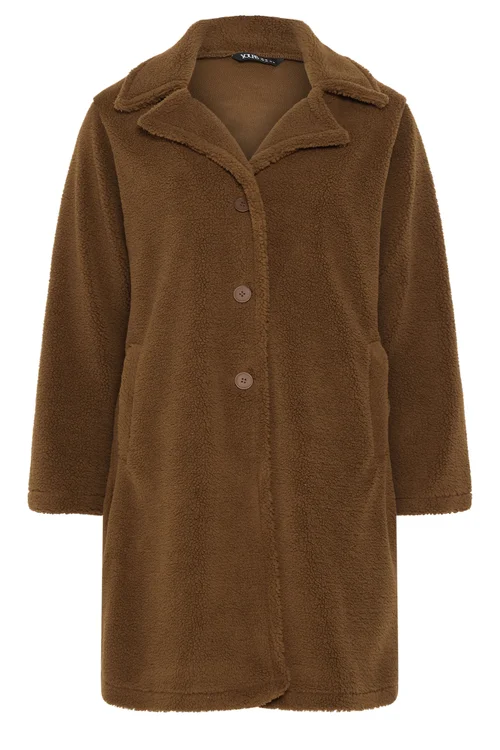 Yours Curve Chocolate Brown Teddy Borg Coat - 14 Image 5