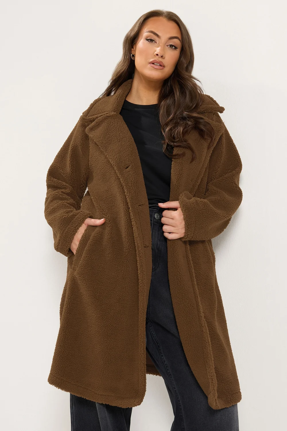 Yours Curve Chocolate Brown Teddy Borg Coat - 14 Image 1
