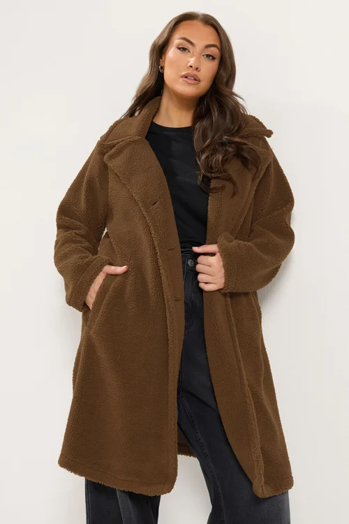 Yours Curve Chocolate Brown Teddy Borg Coat - 14 Image 1