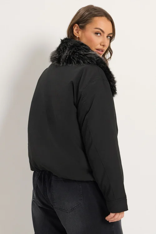 Yours Curve Black Faux Fur Trim Bomber Jacket - 14 Image 4