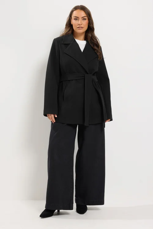 Yours Curve Black Wrap Coat - 14 Image 2