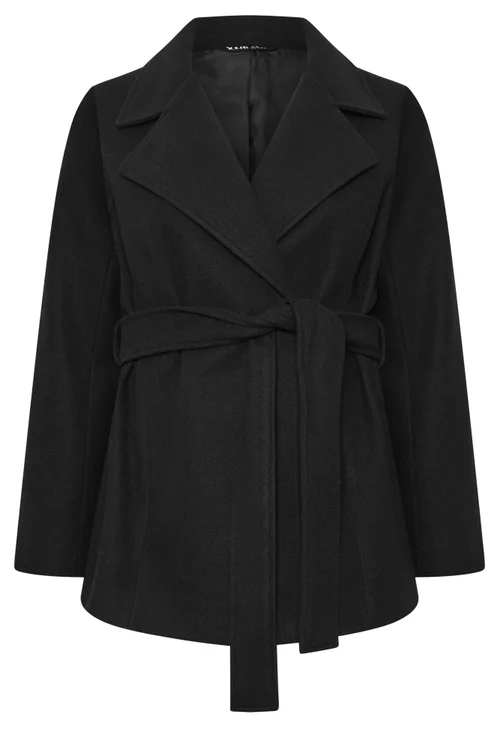 Yours Curve Black Wrap Coat - 14 Image 5