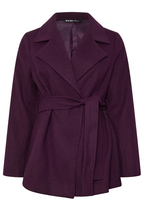 Yours Curve Purple Wrap Coat - 34-36 Image 5