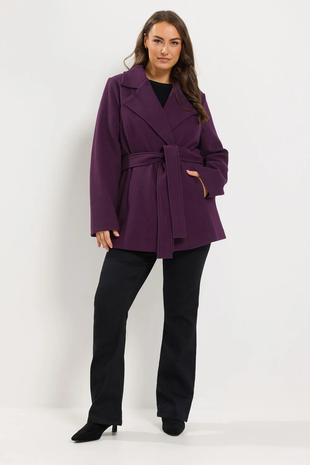 Yours Curve Purple Wrap Coat - 34-36 Image 2