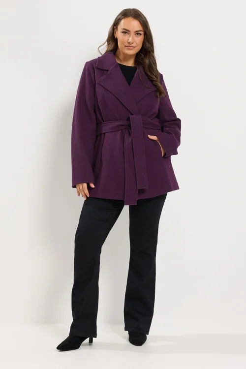 Yours Curve Purple Wrap Coat - 34-36 Image 2