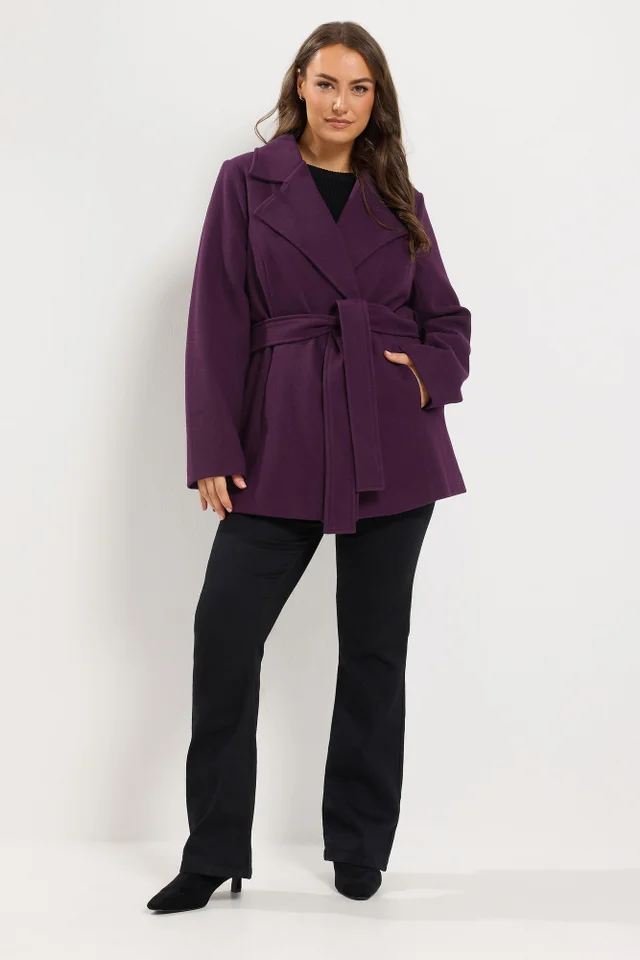 Yours Curve Purple Wrap Coat