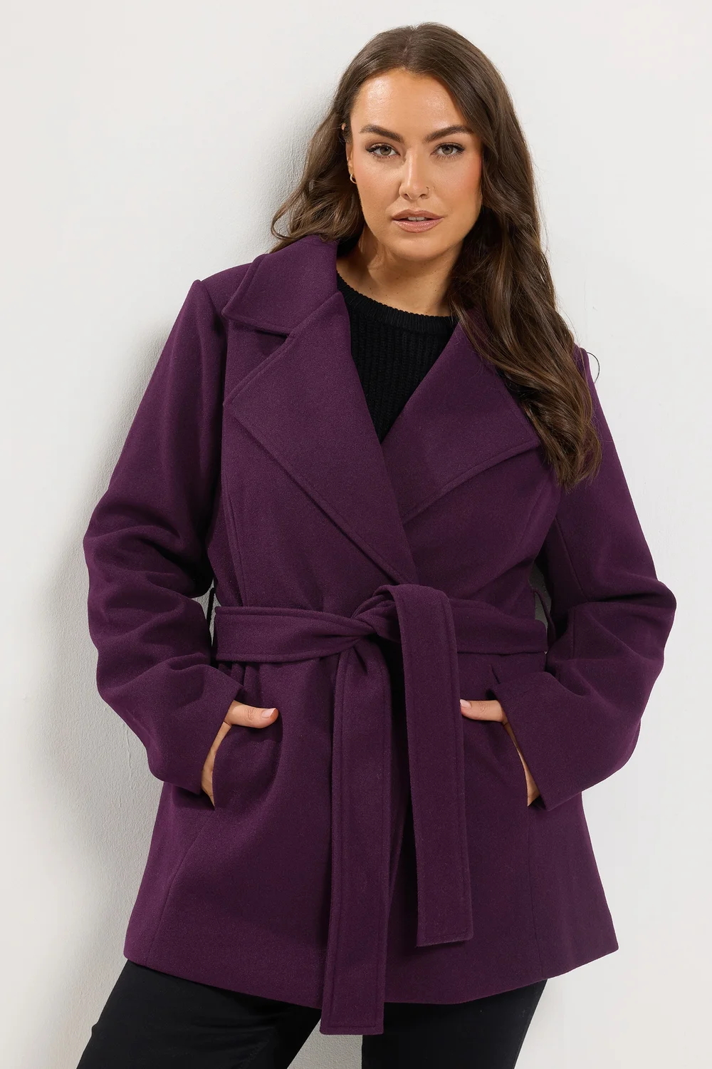 Yours Curve Purple Wrap Coat - 34-36 Image 1