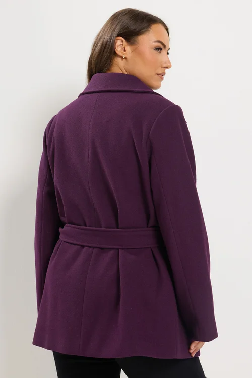 Yours Curve Purple Wrap Coat - 34-36 Image 3