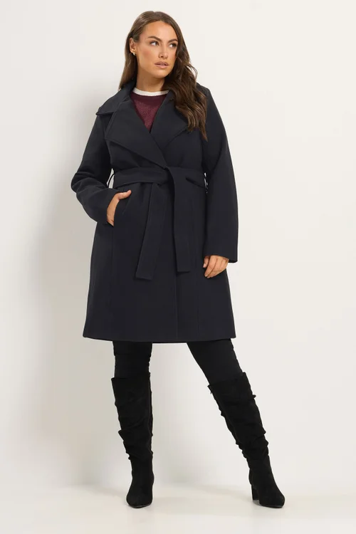 Yours Curve Black Faux Fur Collar Long Line Coat - 26-28 Image 4