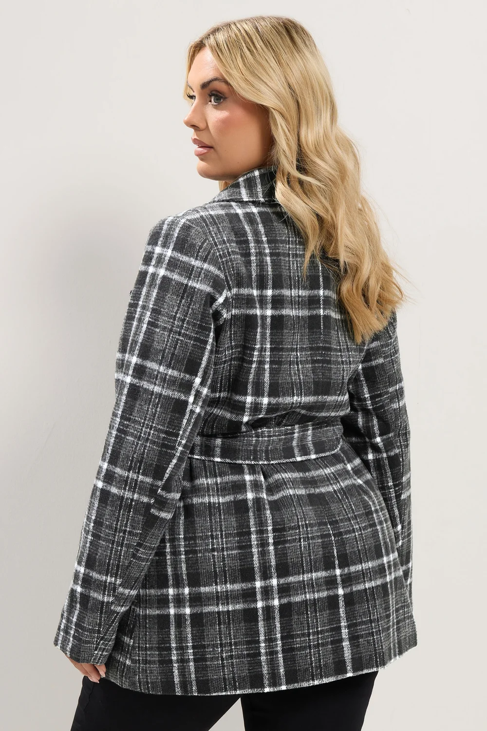 Yours Curve Black Checked Wrap Coat - 30-32 Image 3