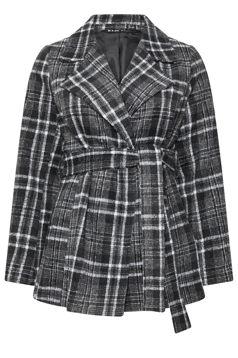Yours Curve Black Checked Wrap Coat - 30-32 Image 5