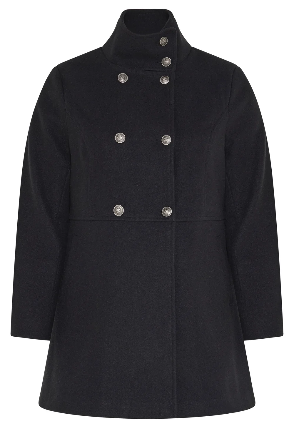 Yours Curve Black Double Breasted Military Coat - 14 Image 5