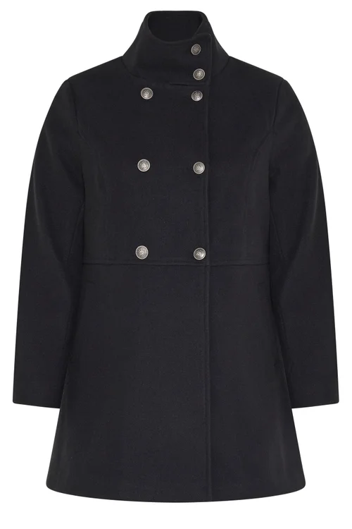 Yours Curve Black Double Breasted Military Coat - 14 Image 5