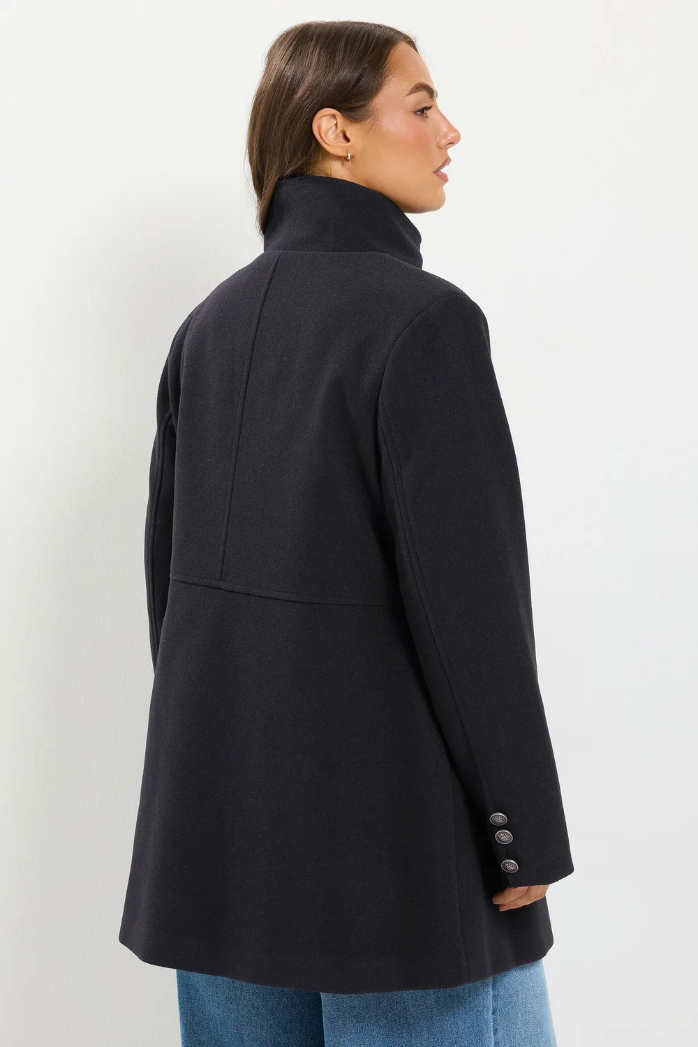 Yours Curve Black Double Breasted Military Coat - 14 Image 3