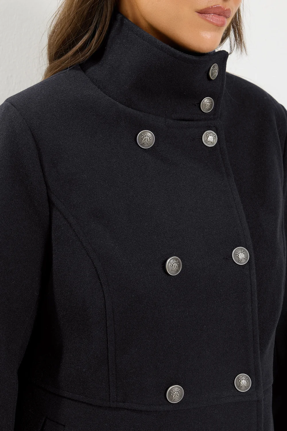 Yours Curve Black Double Breasted Military Coat - 14 Image 4