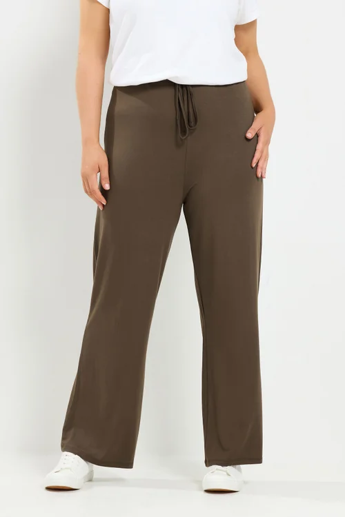 Yours Curve Chocolate Brown Jersey Yoga Pants - 18-20/L30 Image 1