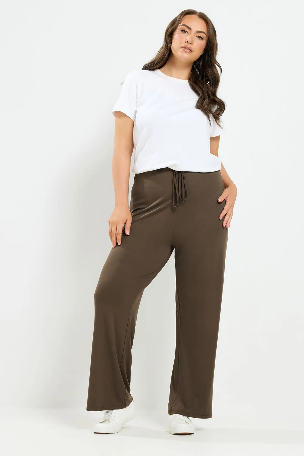 Yours Curve Chocolate Brown Jersey Yoga Pants - 18-20/L30 Image 2
