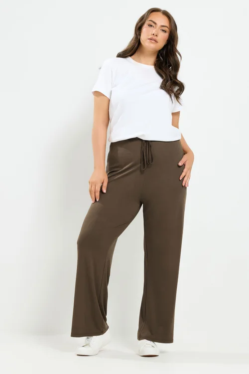 Yours Curve Chocolate Brown Jersey Yoga Pants - 18-20/L30 Image 2