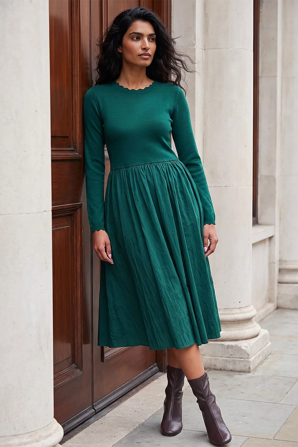 Roman Forest Scallope Neck Dress - 12 Image 1