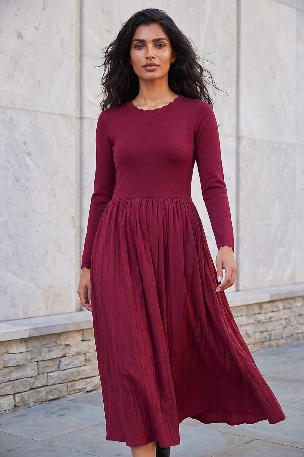 Roman Wine Scallope Neck Dress - 16 Image 1