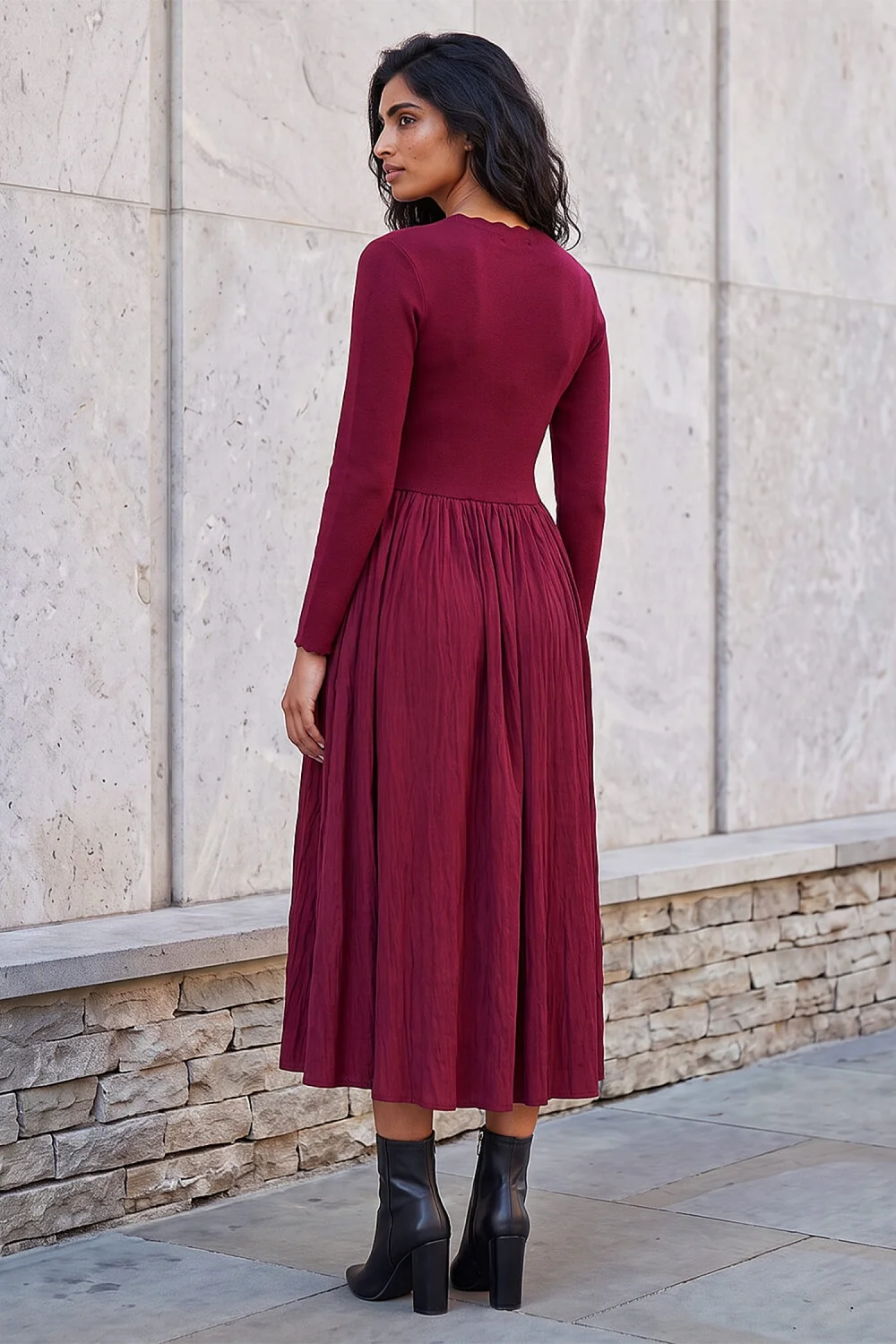 Roman Wine Scallope Neck Dress - 16 Image 3