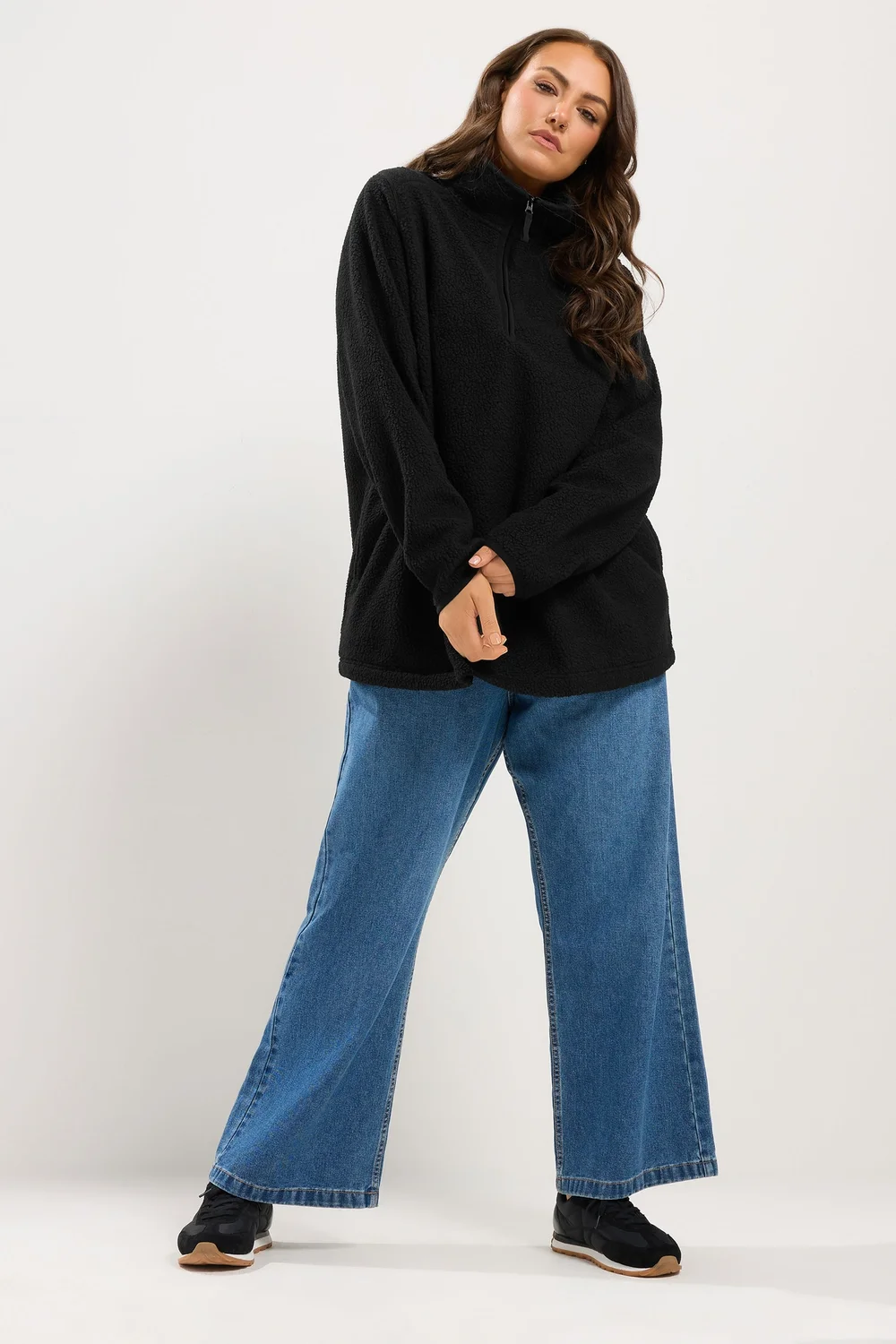 Yours Curve Black Quarter Zip Fleece - 22-24 Image 2