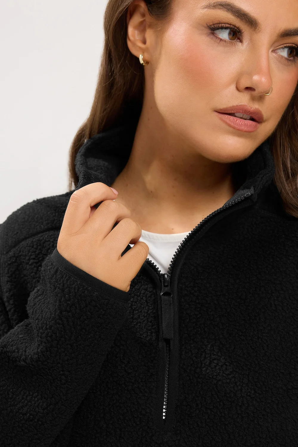 Yours Curve Black Quarter Zip Fleece - 22-24 Image 4