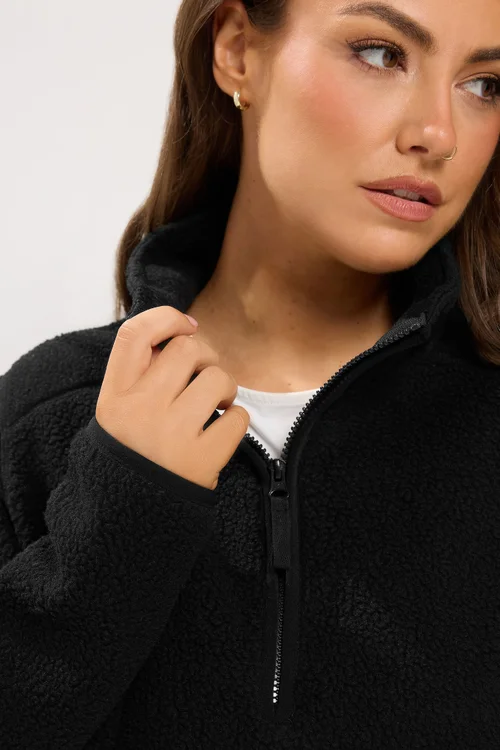 Yours Curve Black Quarter Zip Fleece - 22-24 Image 4