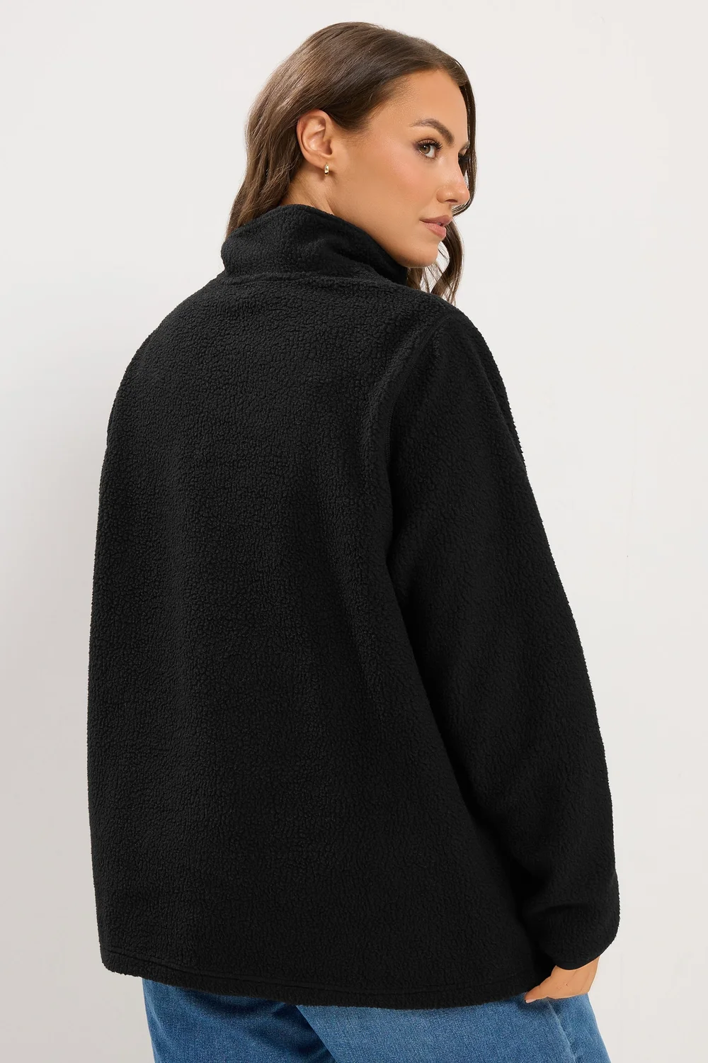 Yours Curve Black Quarter Zip Fleece - 22-24 Image 3