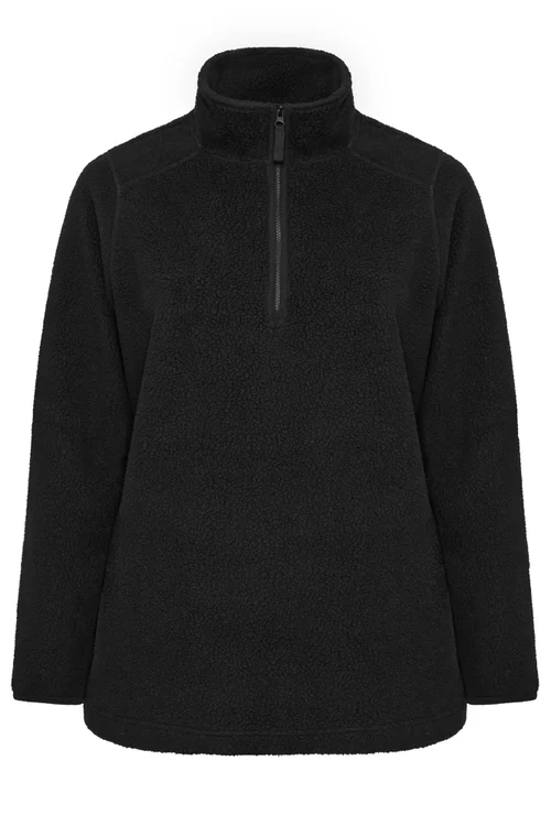 Yours Curve Black Quarter Zip Fleece - 22-24 Image 5