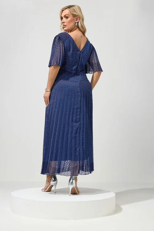 Yours London Curve Blue Pleated Wrap Maxi Dress - 22 Image 3